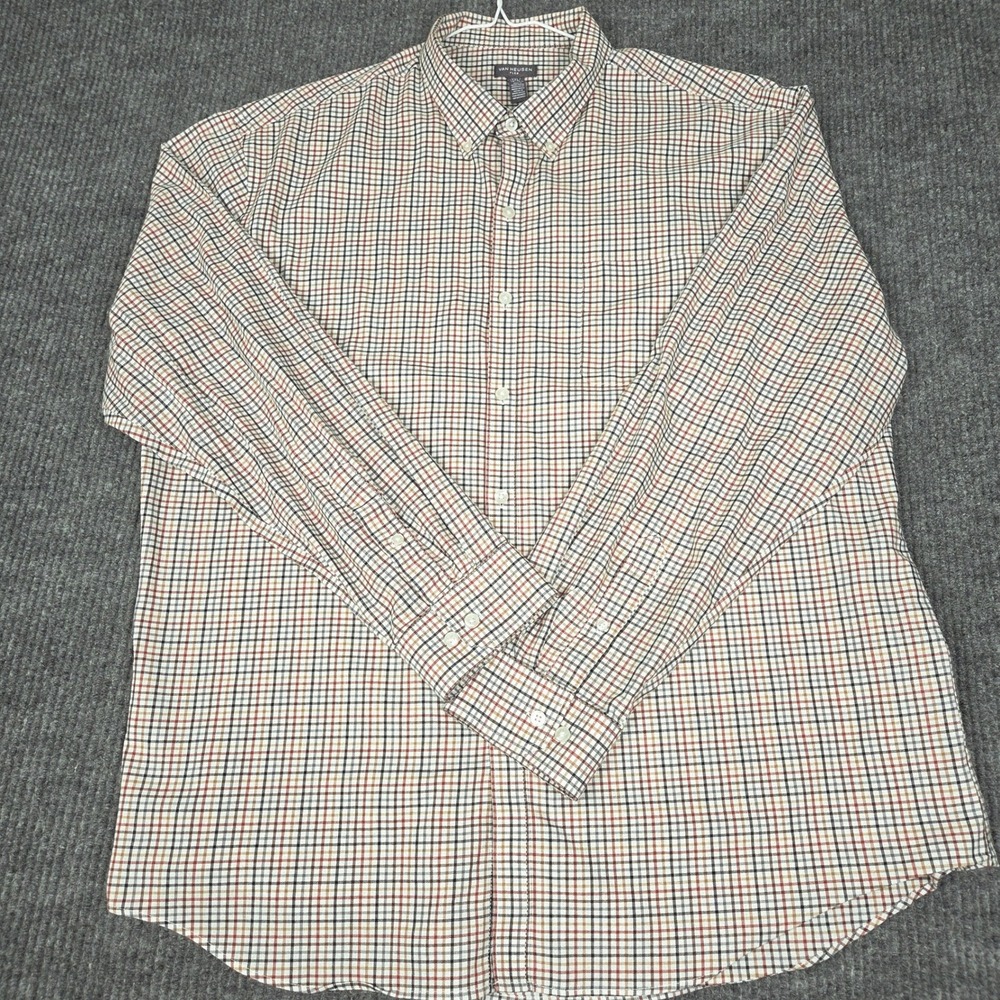 Van Heusen Flex Mens XXL Plaid Button Down Shirt Brown Navy Tan Long Sleeve